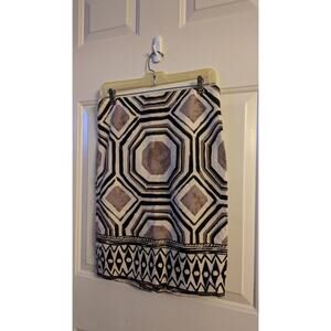Loft Ann Taylor Brown, Cream, Black Geometric Print Skirt, Size 4 Back Zip Close